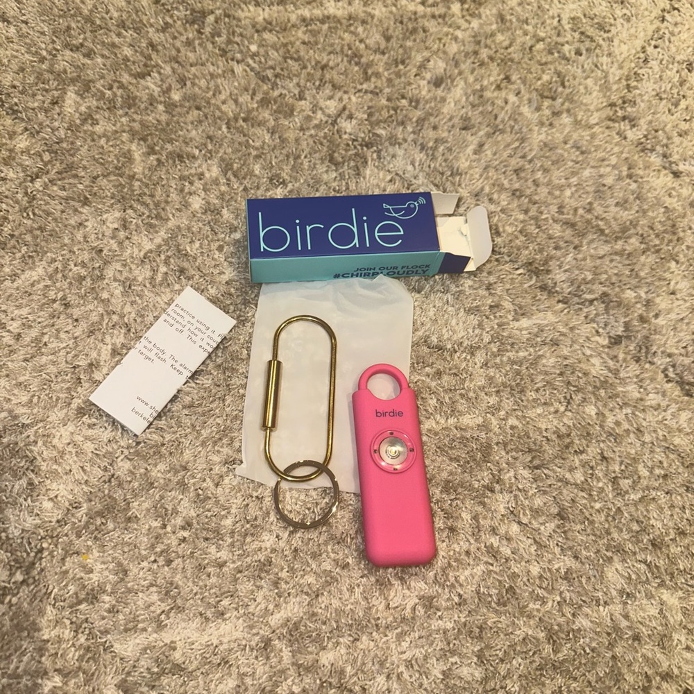 Birdies Pink Personal Alarm with Gold Keychain